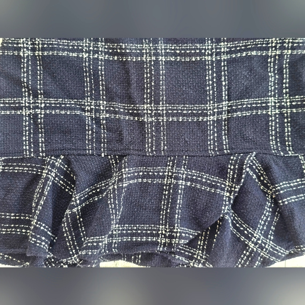 Vintage Xhileration Knit Ruffle Plaid Black & Ivory Cream Mini Skirt Zip up Back - Picture 3 of 5